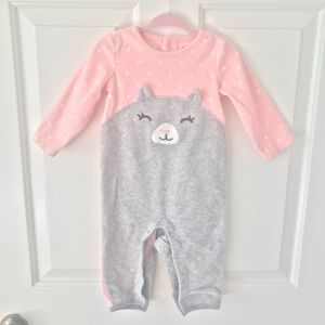 Carter’s comfy fleece Onesie, pink and gray